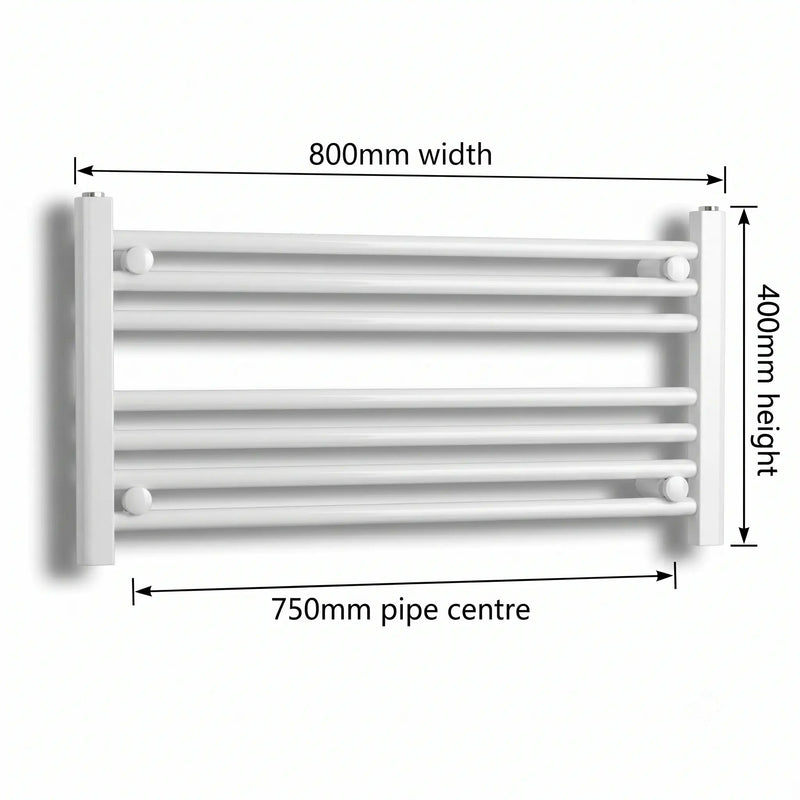 400x800mm Heated Towel Radiator Flat White Central Heating - Elegant Radiators