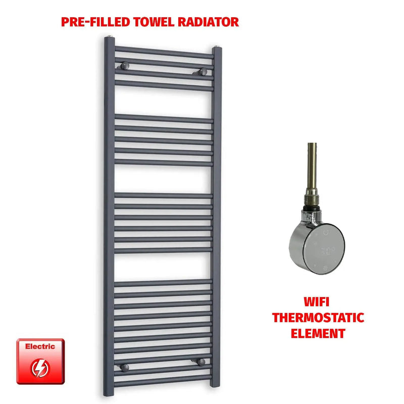 1400x500mm Flat Anthracite Pre-Filled Electric Heated Towel Rail