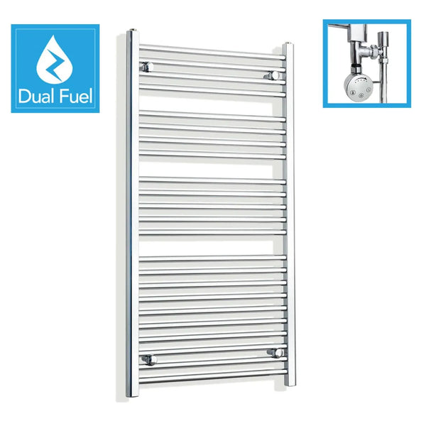 1200x650mm Chrome Dual Fuel Flat Heated Towel Rail Radiator