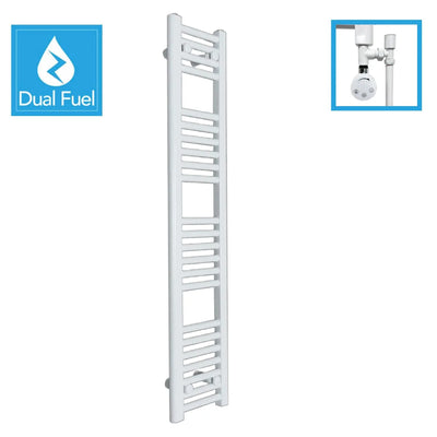 1200 x 250 White Dual Fuel Flat Heated Towel Rail Radiator