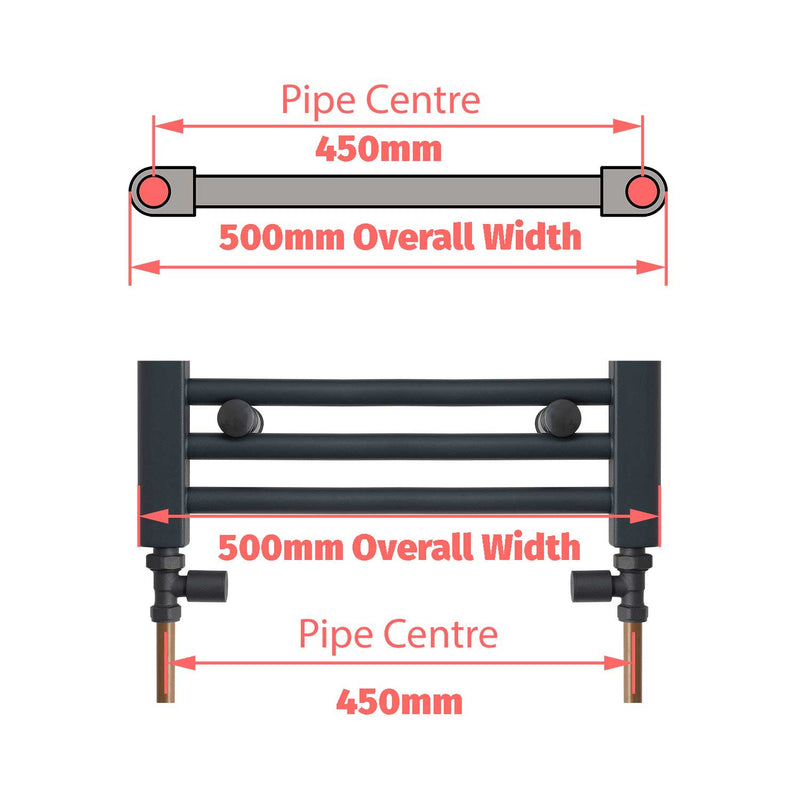400 - 450 - 500 - 550 Pipe Centers - 400-1800mm High Heated Towel Rail
