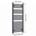 450x1200mm Flat Black Towel Rail Dimensions — pipe centres 400mm