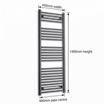 450x1400mm Flat Black Towel Rail Dimensions — pipe centres 400mm