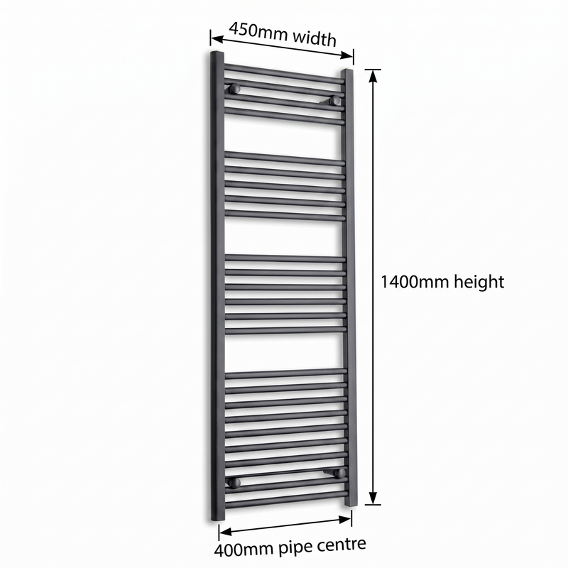 450x1400mm Flat Black Towel Rail Dimensions — pipe centres 400mm