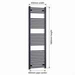 450x1800mm Flat Black Towel Rail Dimensions — pipe centres 400mm