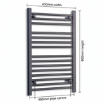 450x800mm Flat Black Towel Rail Dimensions — pipe centres 400mm