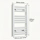 Dimension diagram: Flat White 300mm x 600mm ladder towel rail with pipe centre measurement