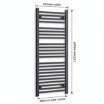 1200 mm High x 450 mm Wide Heated Towel Radiator Flat Black