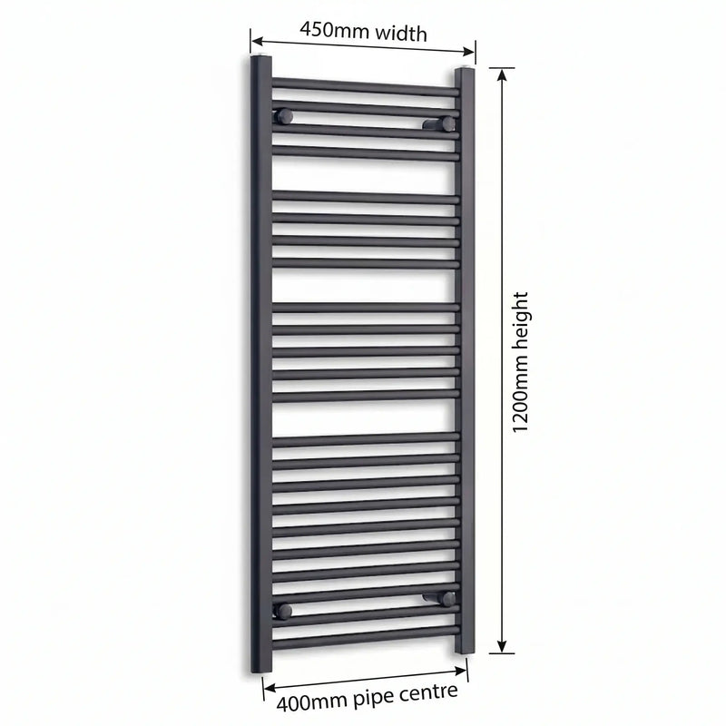 1200 mm High x 450 mm Wide Heated Towel Radiator Flat Black