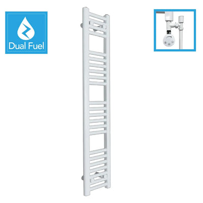 1200 x 200mm White Dual Fuel Heated Towel Rail Flat Design