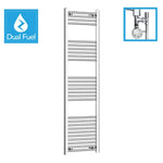 1600x400mm Chrome Dual Fuel Flat Heated Towel Rail Radiator