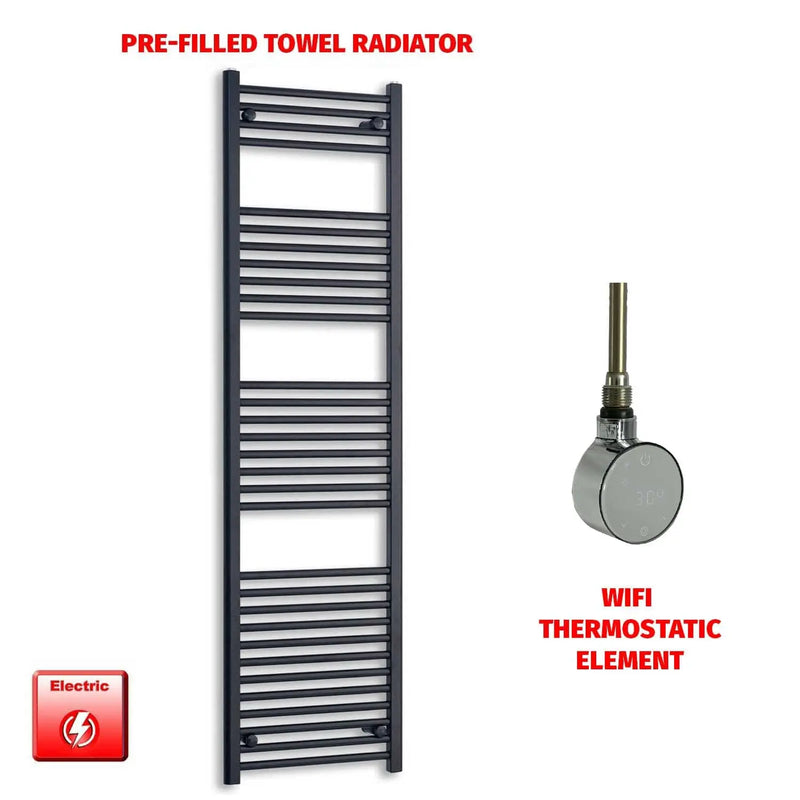 1800x500mm Flat Black Pre-Filled Electric Heated Towel Rail