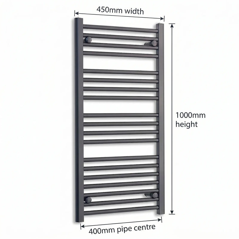 1000 mm High x 450 mm Wide Heated Towel Radiator Flat Black