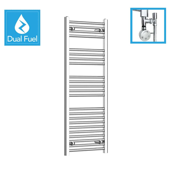 1200x450mm Chrome Dual Fuel Flat Heated Towel Rail Radiator