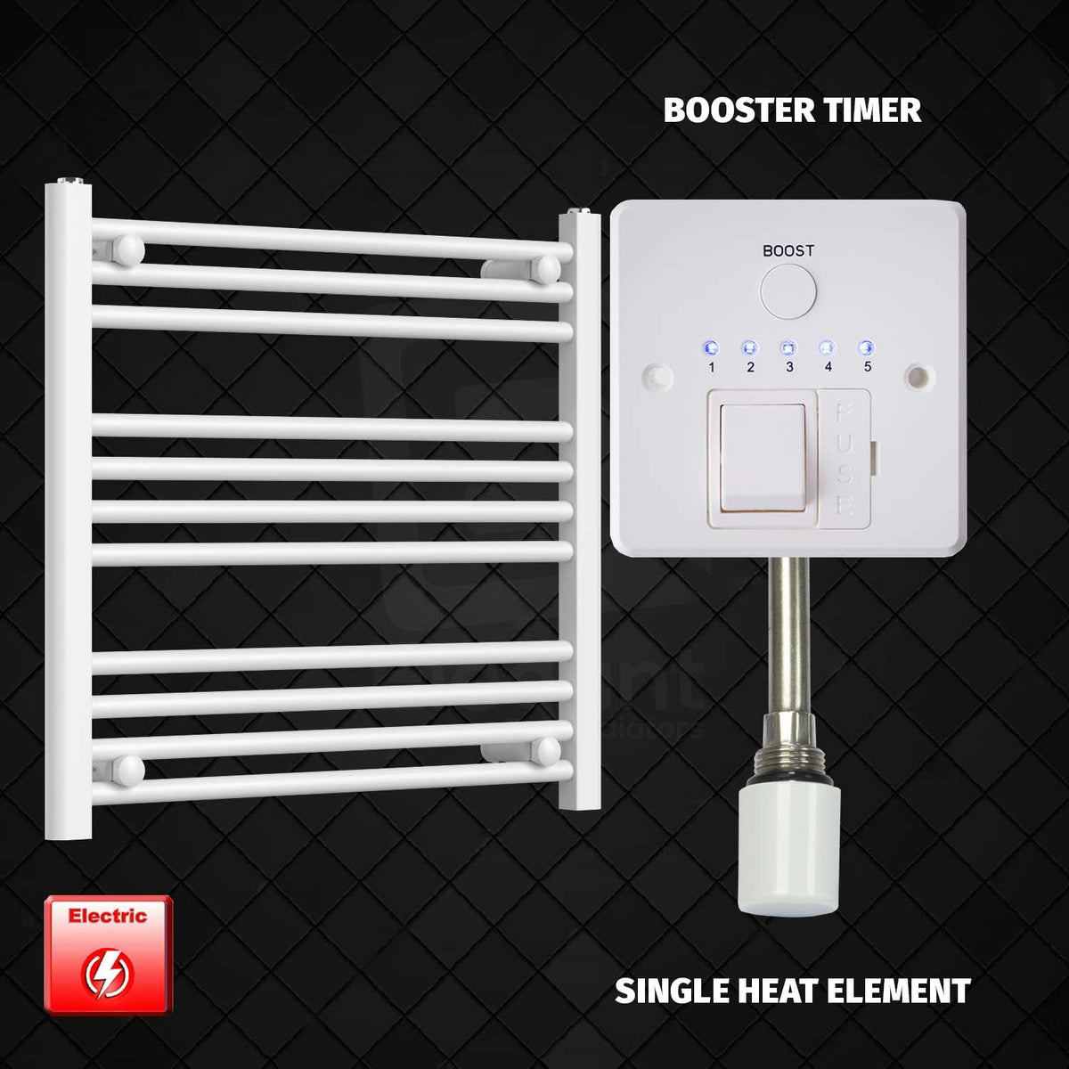 600 mm High 650 mm Wide Pre-Filled Electric Heated Towel Rail Radiator White HTR