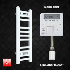 Single Heat / Digital Timer 600 mm High 300 mm Wide Pre-Filled Electric Heated Towel Rail White