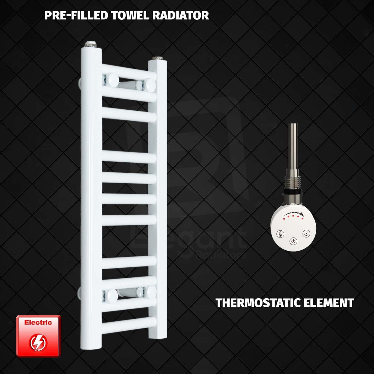 ER-Touch Thermostatic / No Timer 600 mm High 300 mm Wide Pre-Filled Electric Heated Towel Rail White