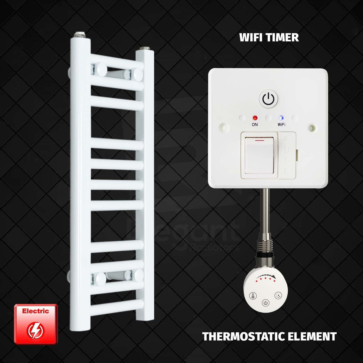 ER-Touch Thermostatic / Wifi Timer 600 mm High 300 mm Wide Pre-Filled Electric Heated Towel Rail White