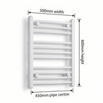 600 mm High x 500 mm Wide Heated Towel Rail Radiator Flat White - Elegant Radiators