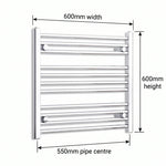 600 mm High x 600 mm Wide Heated Curved Towel Rail Chrome - Elegant Radiators