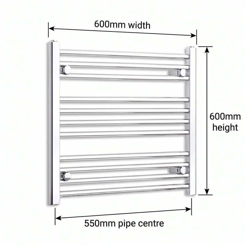 600 mm High x 600 mm Wide Heated Curved Towel Rail Chrome - Elegant Radiators