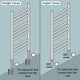 White Heated Towel Rail Dimensions - 550mm Pipe Centre, 600mm Overall Width