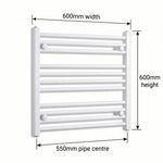 600 mm High x 600 mm Wide Heated Towel Rail Radiator Flat White - Elegant Radiators