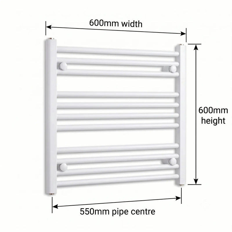 600 mm High x 600 mm Wide Heated Towel Rail Radiator Flat White - Elegant Radiators