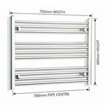 600 mm High x 750 mm Wide Heated Curved Towel Rail Radiator Chrome - Elegant Radiators
