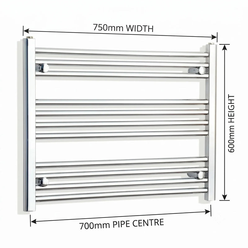 600 mm High x 750 mm Wide Heated Curved Towel Rail Radiator Chrome - Elegant Radiators
