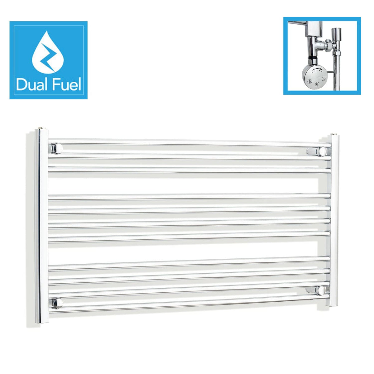 600 x 1000 Chrome Dual Fuel Flat Heated Towel Rail Radiator