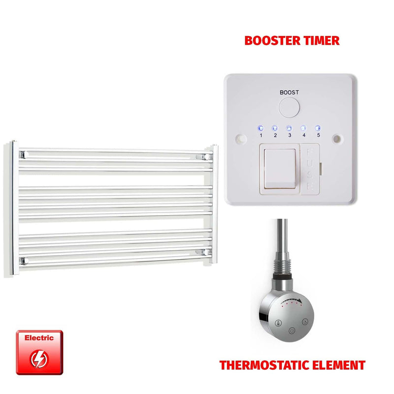 ER-Touch Thermostatic / Booster Timer 600 x 1000 Pre-Filled Electric Heated Towel Radiator Straight Chrome