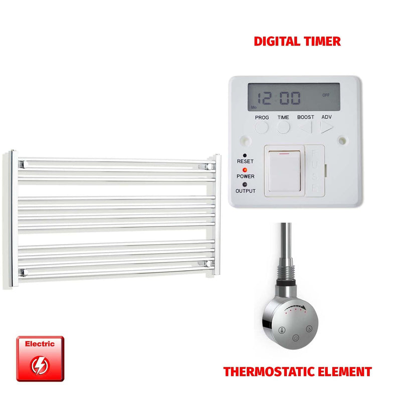 ER-Touch Thermostatic / Digital Timer 600 x 1000 Pre-Filled Electric Heated Towel Radiator Straight Chrome