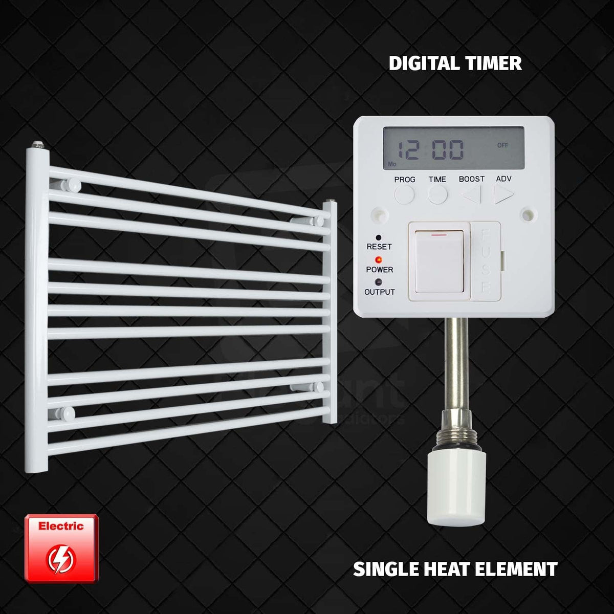 Single Heat / Digital Timer 600 x 1000 Pre-Filled Electric Heated Towel Radiator White HTR