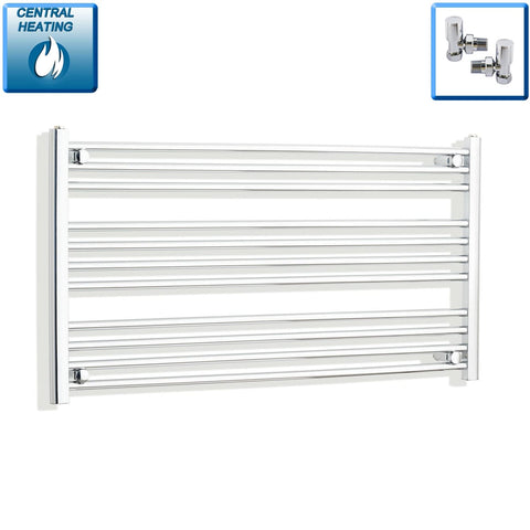 With Angled Valves 600 x 1100 Heated Straight Towel Radiator Chrome