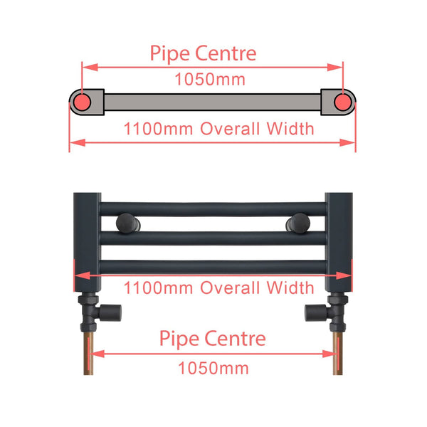 600 x 1100 Heated Towel Rail Radiator Flat White Central Heating