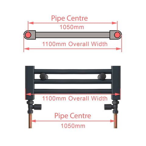 600 x 1100 Heated Towel Rail Radiator Flat White Central Heating