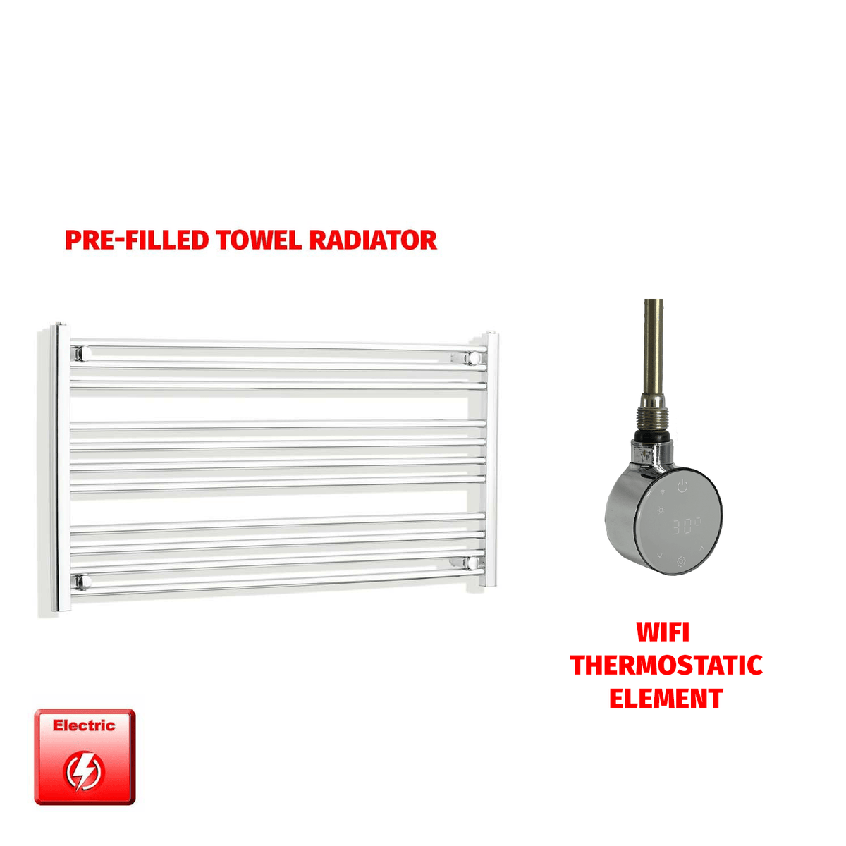 ER-Wifi Thermostatic / No Timer 600 x 1100 Pre-Filled Electric Heated Towel Radiator Straight Chrome