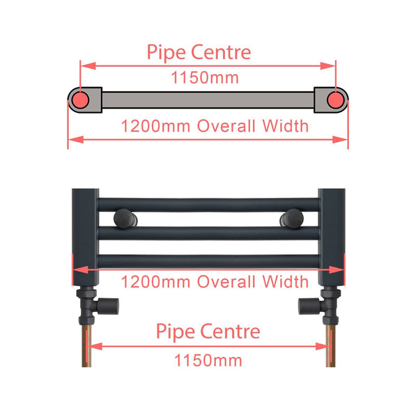 600 x 1200 Heated Towel Rail Radiator Flat White Central Heating