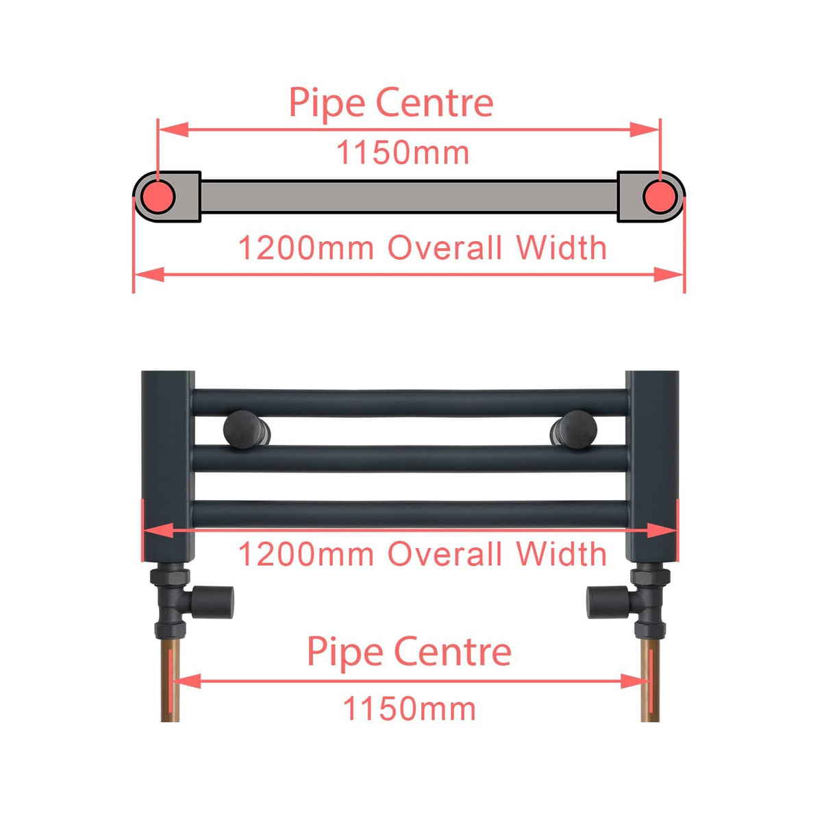 600 x 1200 Heated Towel Rail Radiator Flat White Central Heating