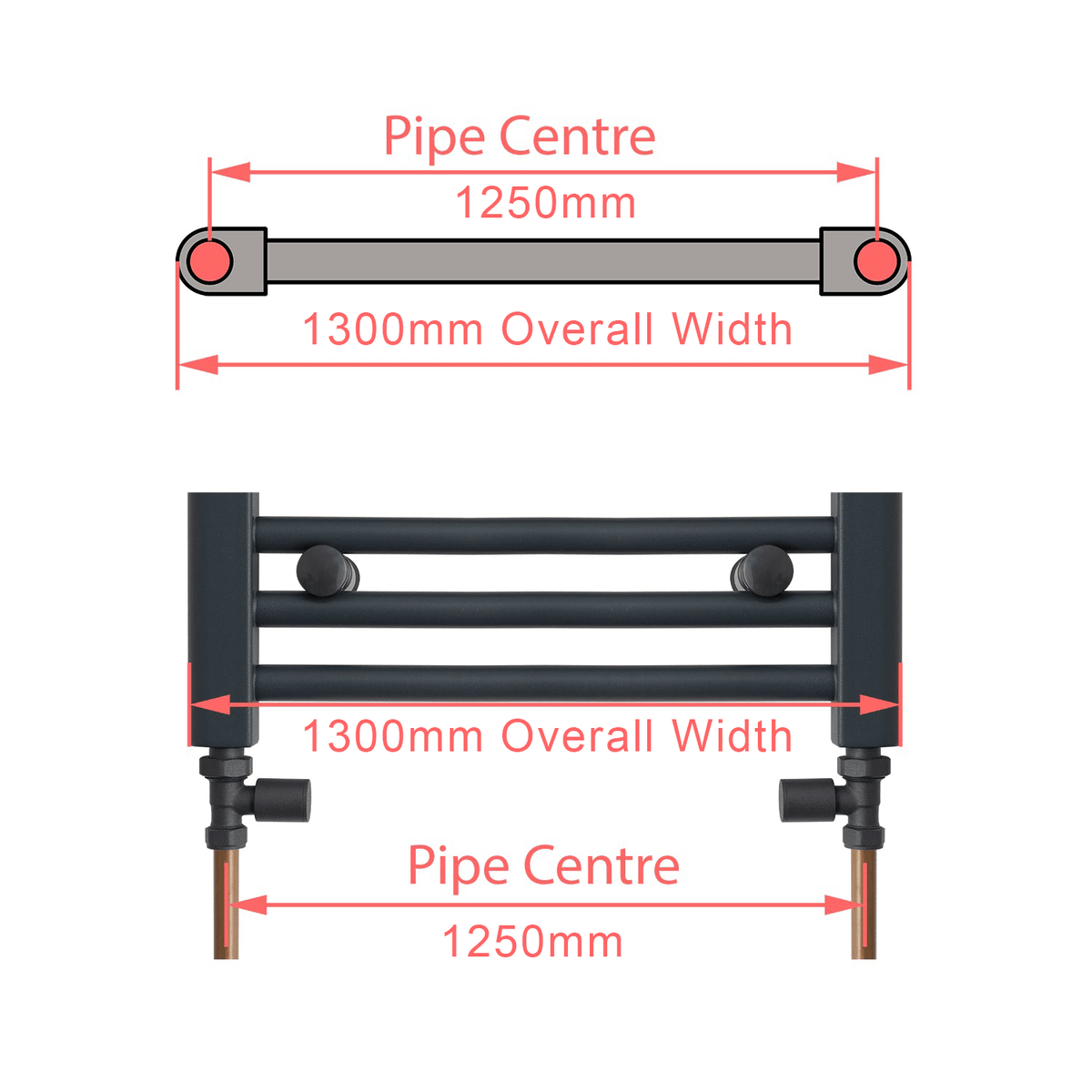 600 x 1300 Chrome Dual Fuel Flat Heated Towel Rail Radiator