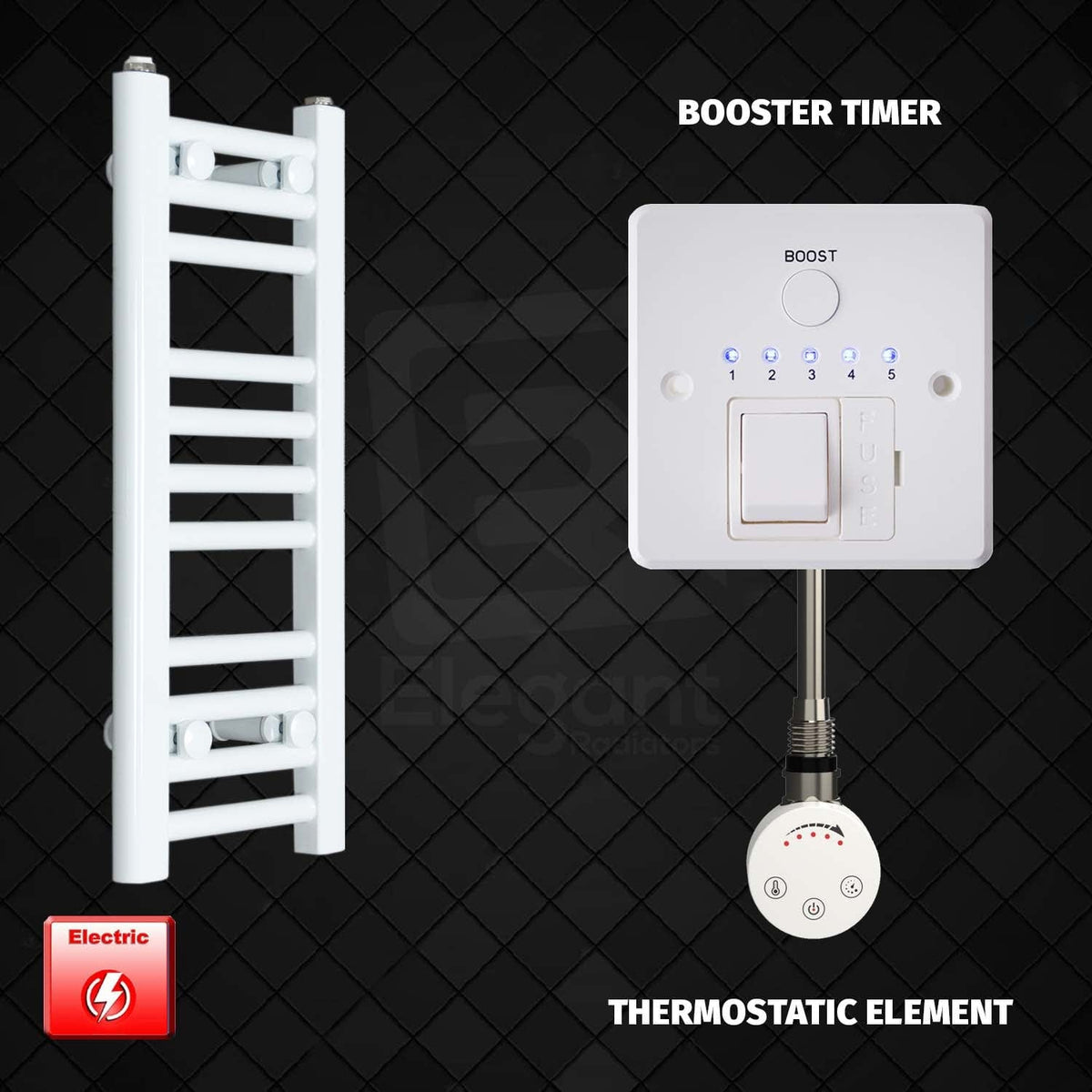 ER-Touch Thermostatic / Booster Timer 600 x 200 Pre-Filled Electric Heated Towel Radiator White HTR