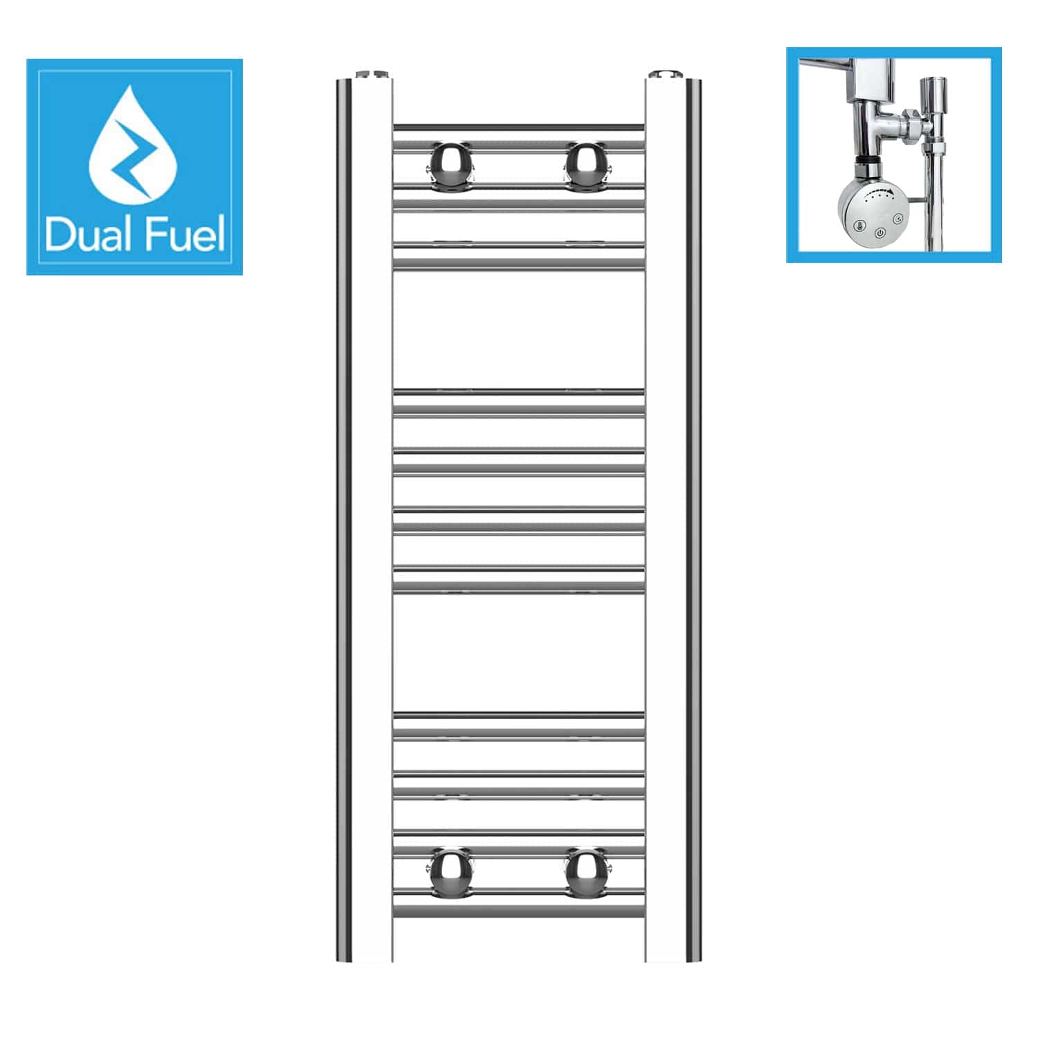 600 x 250mm Chrome Dual Fuel Flat Heated Towel Rail