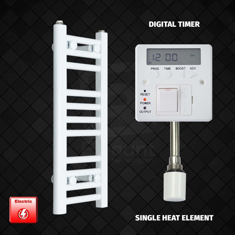 Single Heat / Digital Timer 600 x 250 Pre-Filled Electric Heated Towel Rail White HTR