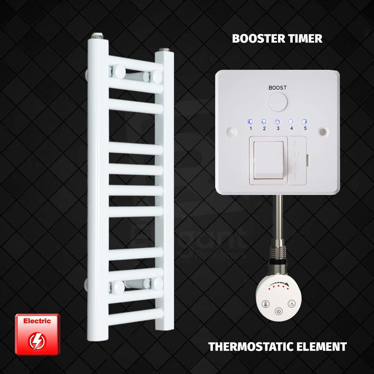 ER-Touch Thermostatic / Booster Timer 600 x 250 Pre-Filled Electric Heated Towel Rail White HTR