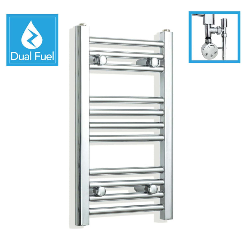 600 x 300 Chrome Dual Fuel Flat Heated Towel Rail Radiator