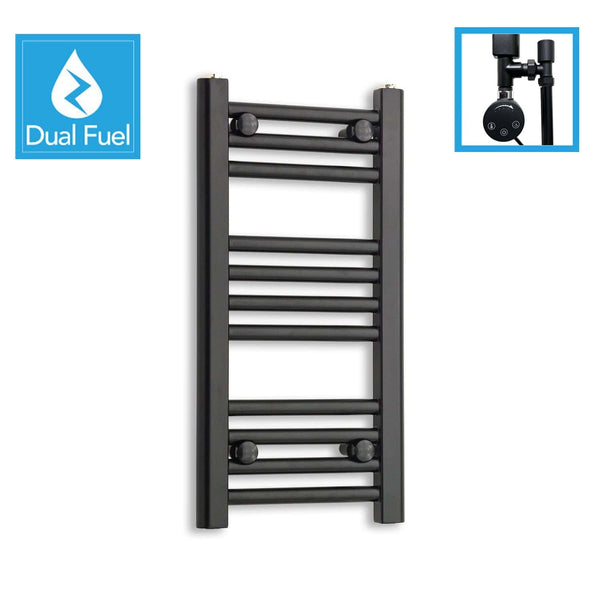 600 x 300 Dual Fuel Flat Black Heated Towel Rail Radiator