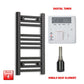 Single Heat / Digital Timer 600 x 300 Flat Black Pre-Filled Electric Heated Towel Rail HTR