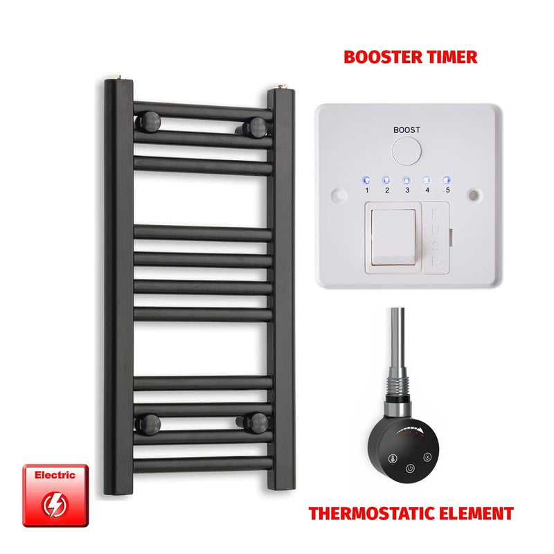 Single Heat / Booster 600 x 300 Flat Black Pre-Filled Electric Heated Towel Rail HTR