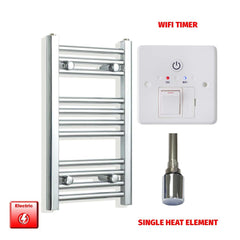 Single Heat / Wifi Timer 600 x 300 Pre-Filled Electric Heated Towel Radiator Straight Chrome